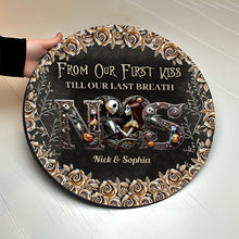 Load image into Gallery viewer, Personalized Round Wood Sign for Couples - Till Dead Do Us Part Gift
