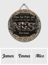 Load image into Gallery viewer, Personalized Round Wood Sign for Couples - Till Dead Do Us Part Gift
