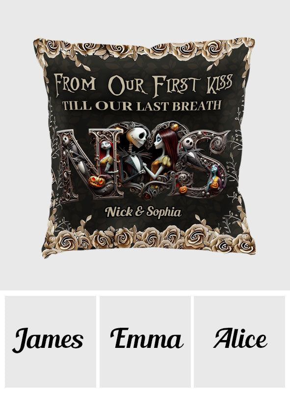 Personalized Nightmare Themed Throw Pillow Custom Names Gift for Couple