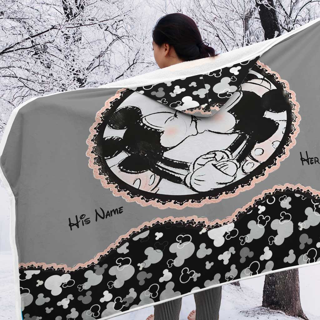 Personalized Mouse Hooded Blanket Custom Name Gift for Couples