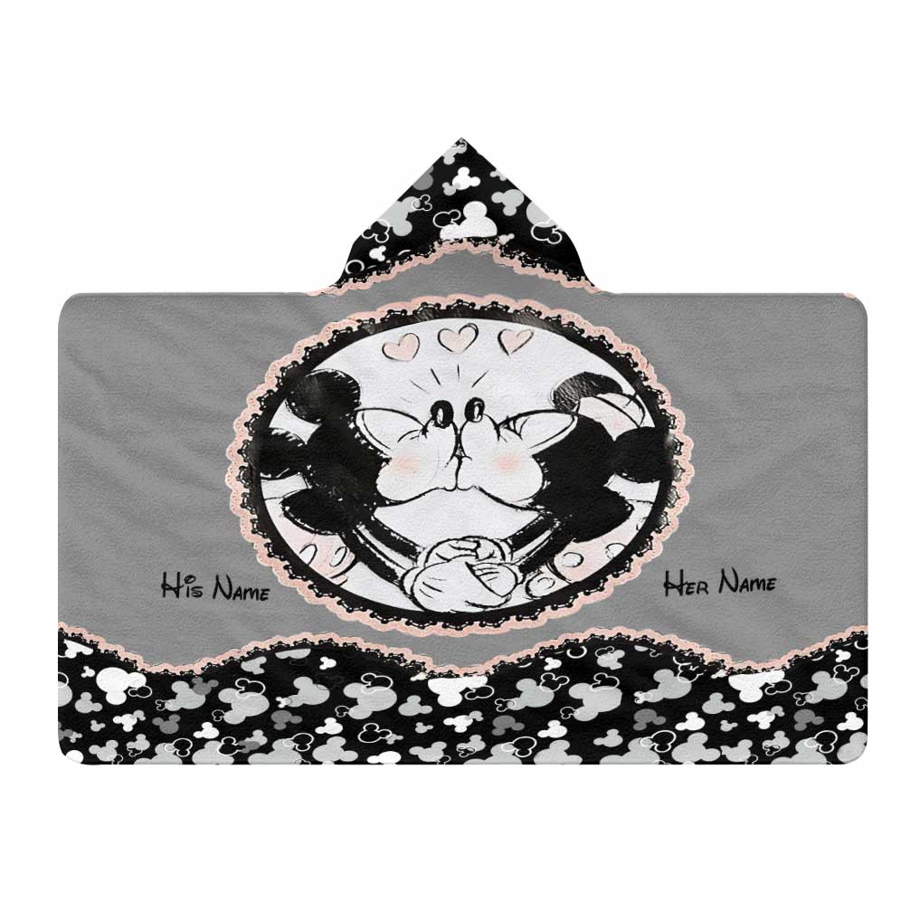 Personalized Mouse Hooded Blanket Custom Name Gift for Couples