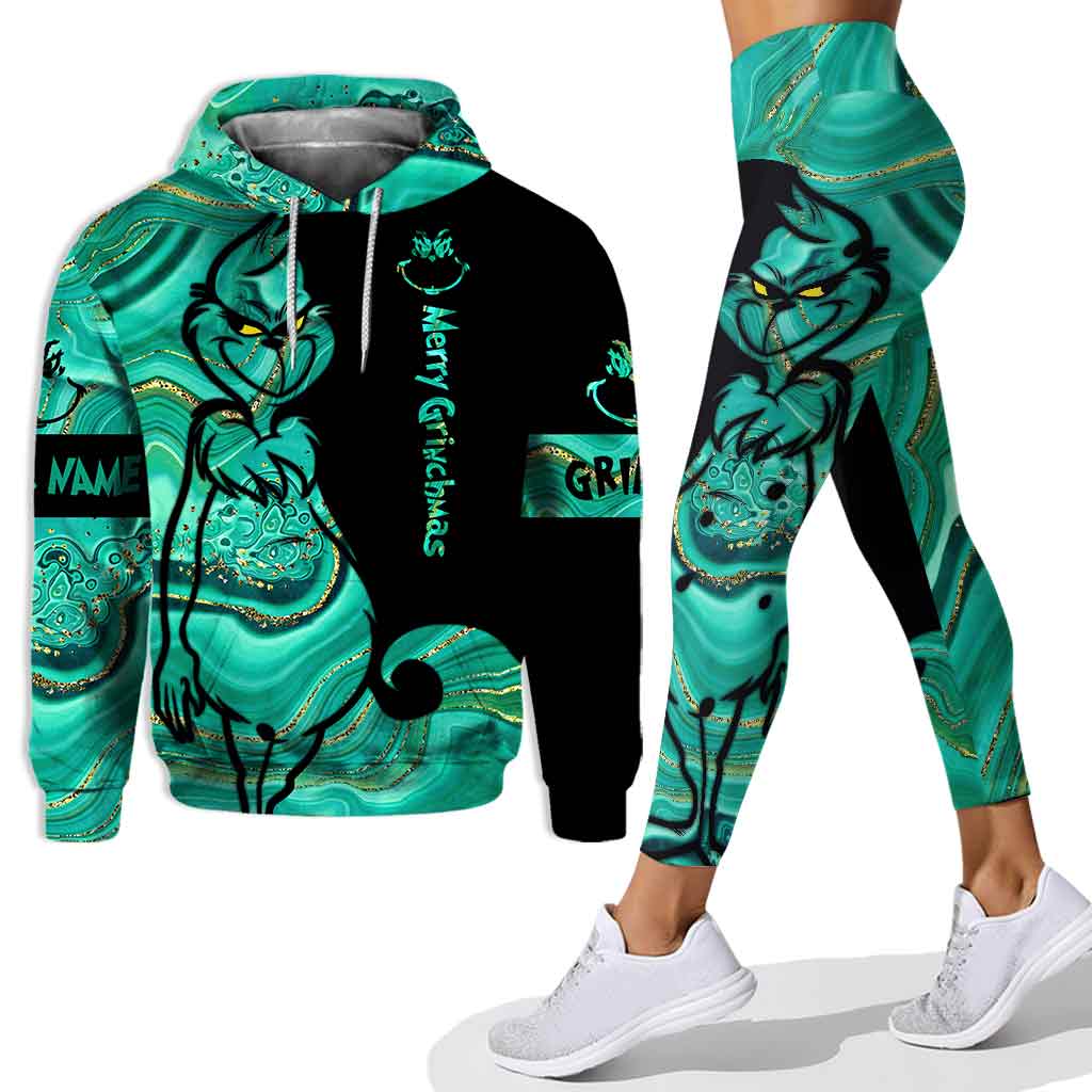 Personalized Grinch Hoodie and Leggings Set Custom Name Gift