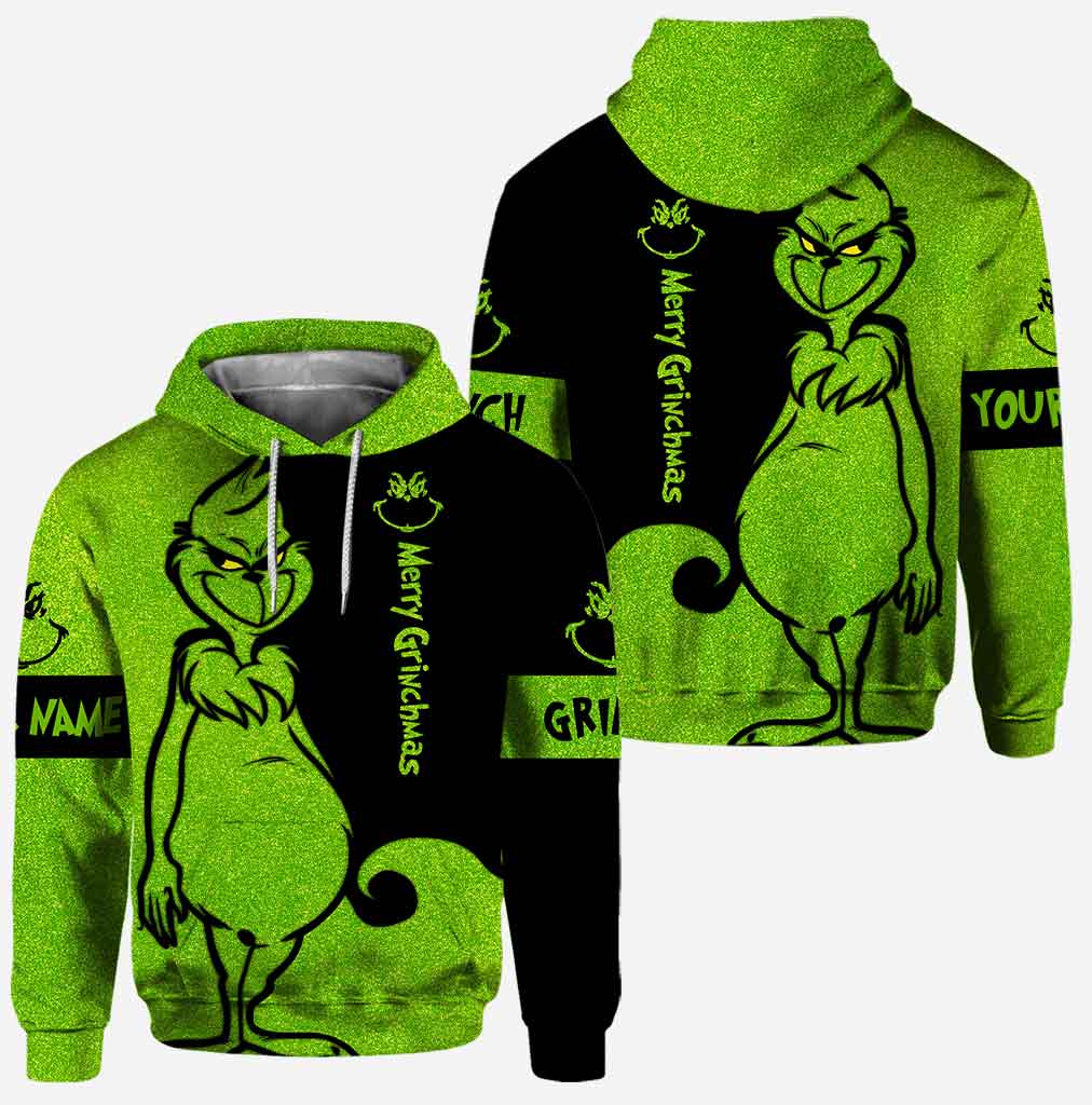 Personalized Grinch Hoodie and Leggings Set for Christmas