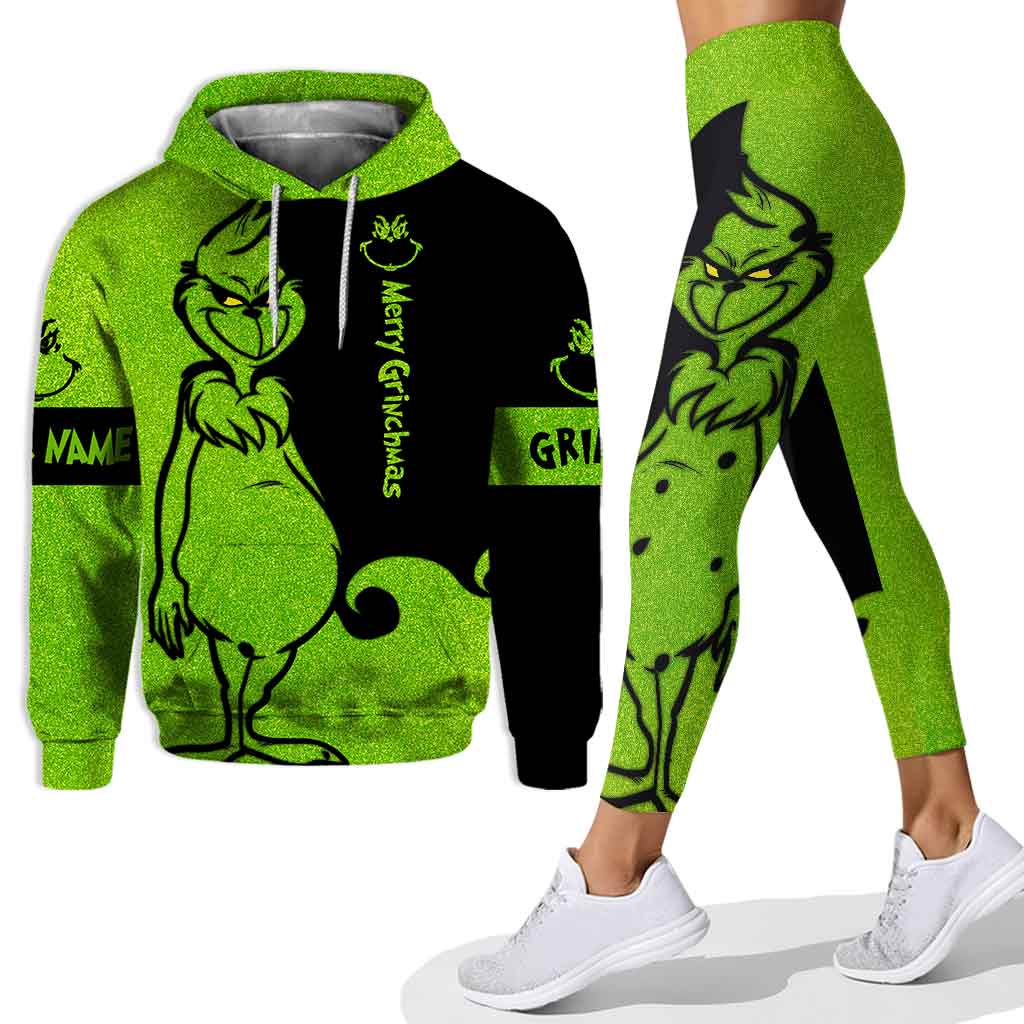 Personalized Grinch Hoodie and Leggings Set for Christmas