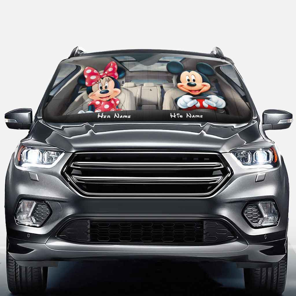 Personalized Mickey and Minnie Car Sunshade Custom Name Gift for Couples