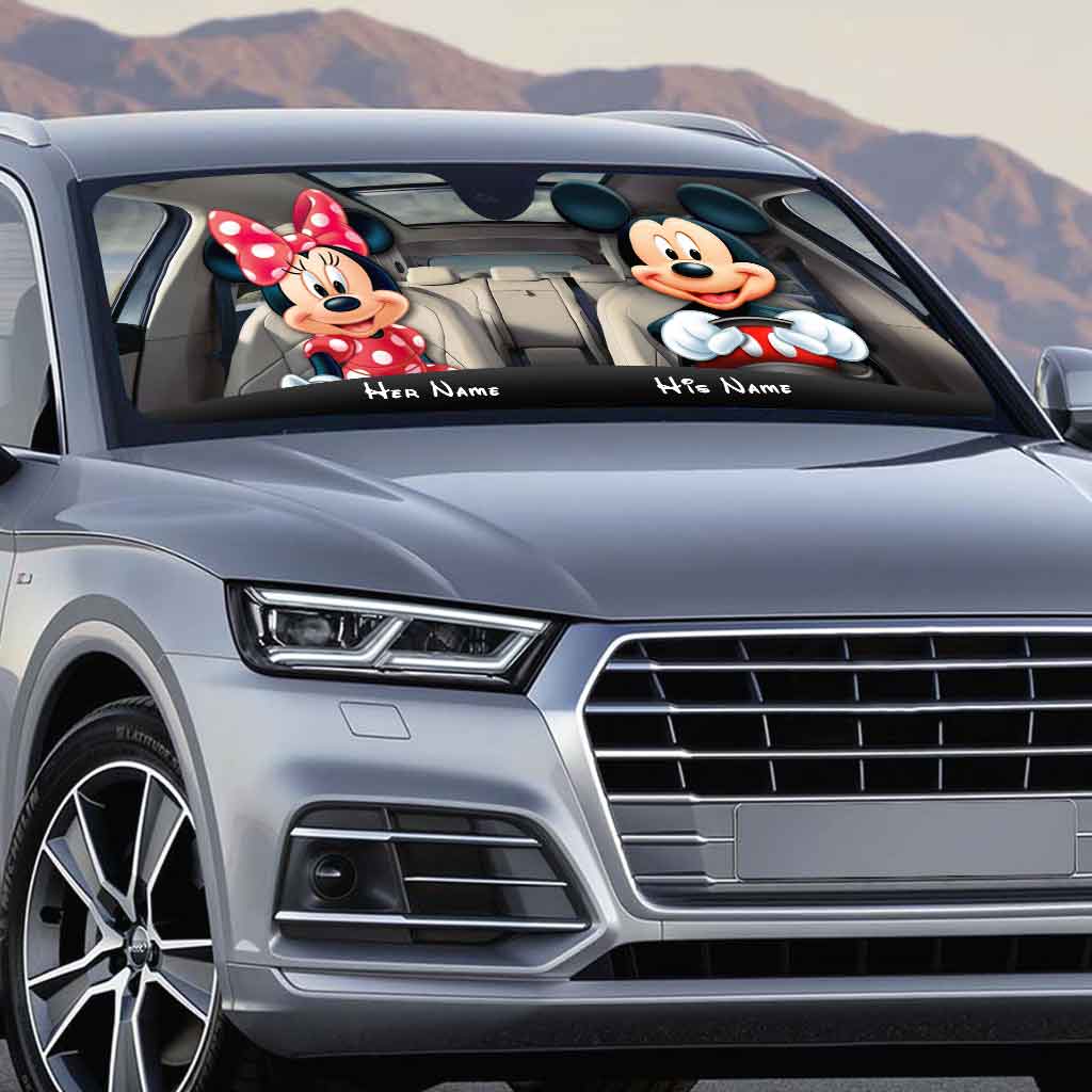 Personalized Mickey and Minnie Car Sunshade Custom Name Gift for Couples