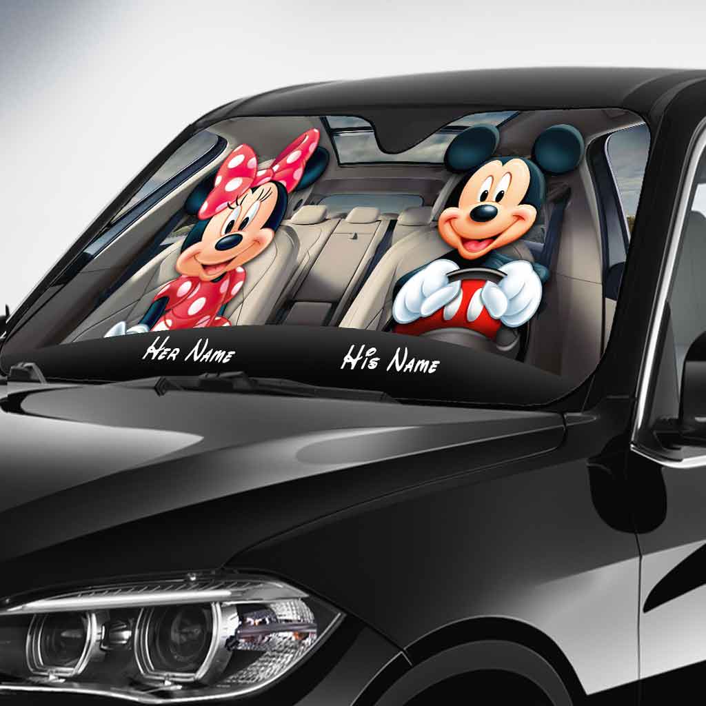 Personalized Mickey and Minnie Car Sunshade Custom Name Gift for Couples