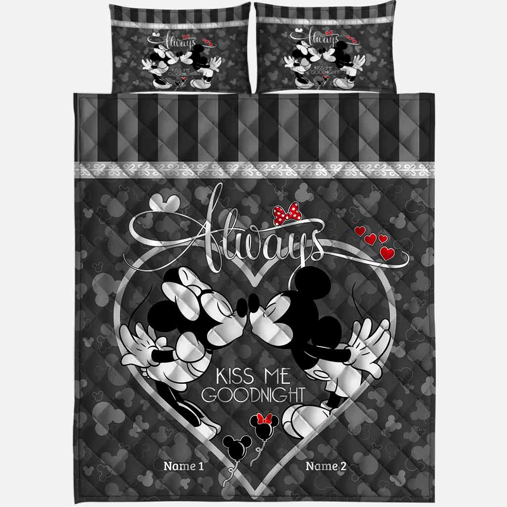 Personalized Mickey Mouse Kiss Me Goodnight Quilt Set for Couples