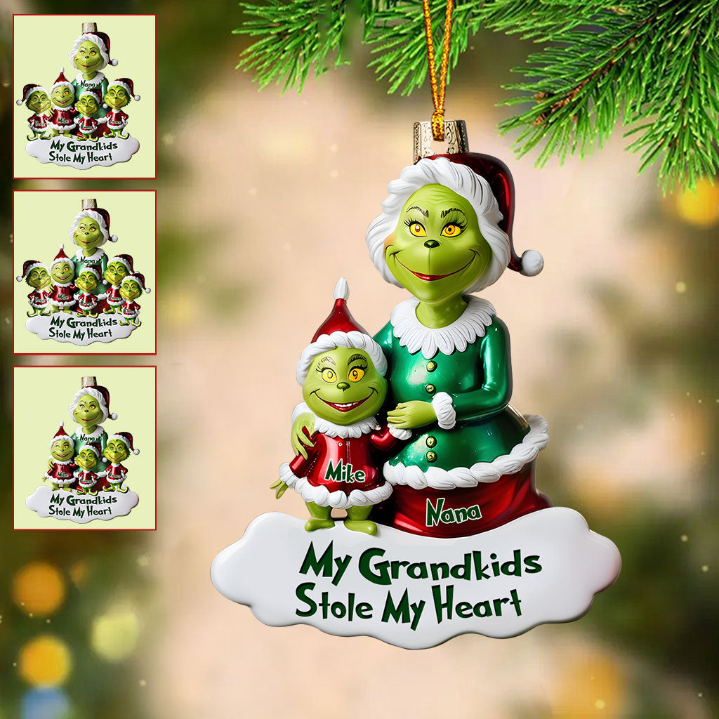 Personalized Grinch Grandkids Ornament Custom Name Gift for Grandma