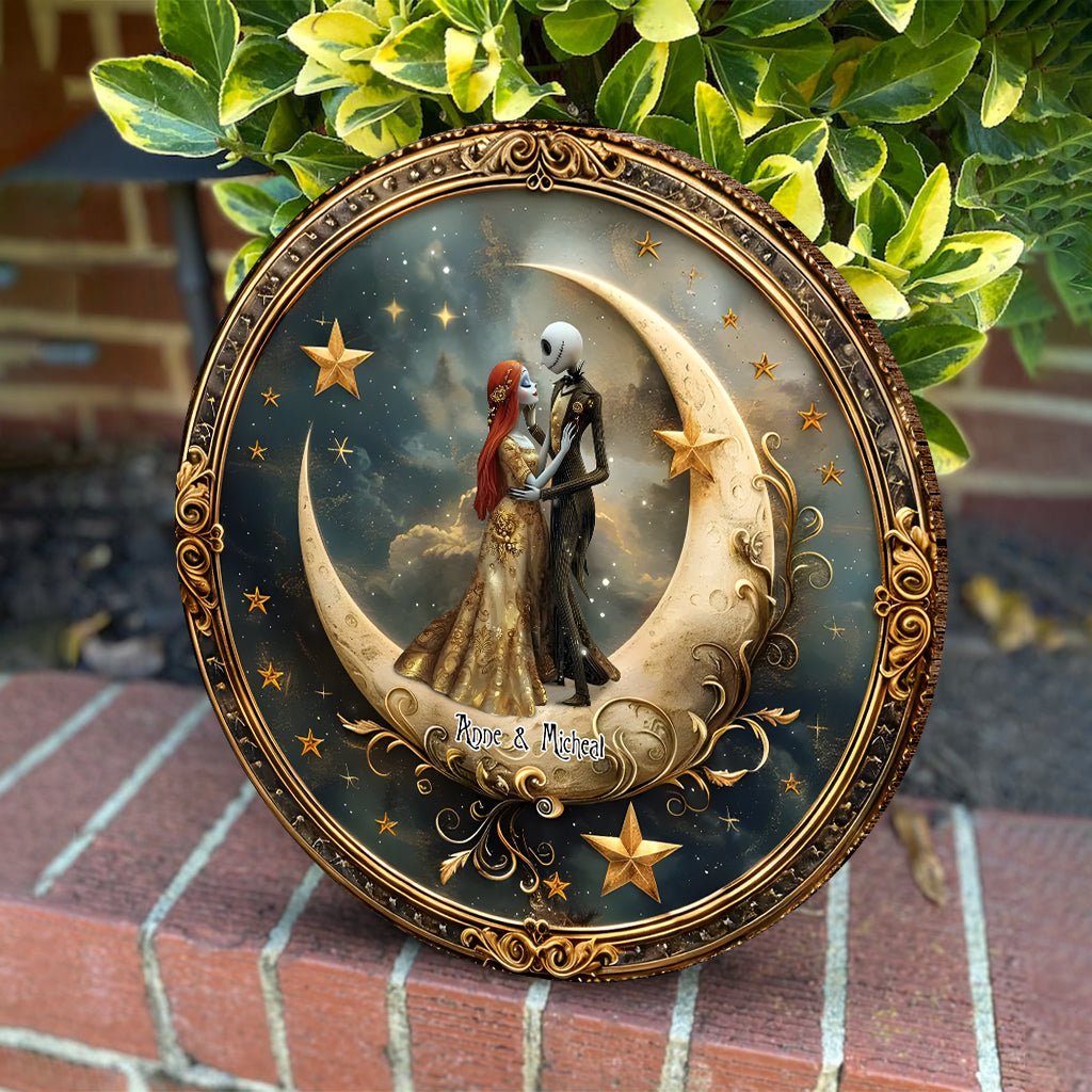Personalized Round Wood Sign Custom Name Art for Couple Engagement Wedding Gift