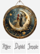 Load image into Gallery viewer, Personalized Round Wood Sign Custom Name Art for Couple Engagement Wedding Gift

