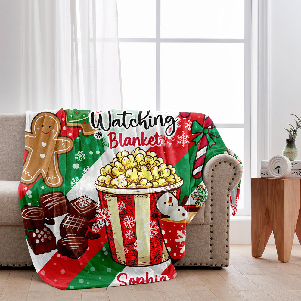 Personalized Christmas Movie Watching Blanket Custom Name Gift