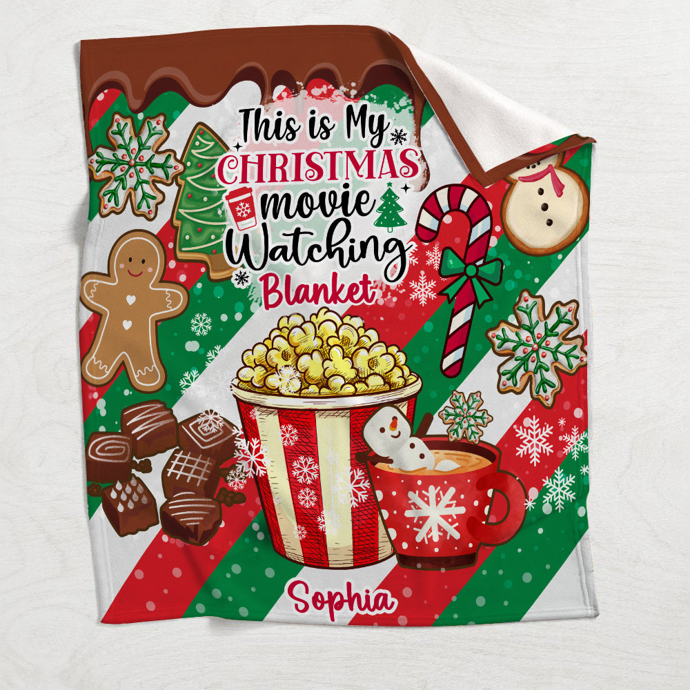 Personalized Christmas Movie Watching Blanket Custom Name Gift