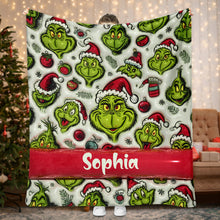 Load image into Gallery viewer, Personalized Grinch Christmas Blanket Custom Name Gift
