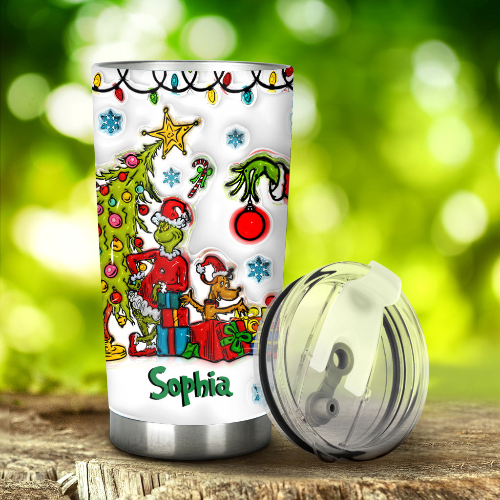 Personalized Grinch Christmas Tumbler with Custom Name Gift