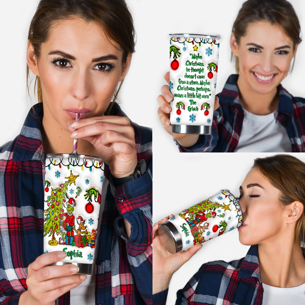Personalized Grinch Christmas Tumbler with Custom Name Gift