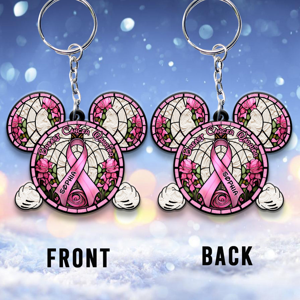 Personalized Breast Cancer Warrior Mouse Keychain Custom Name Gift