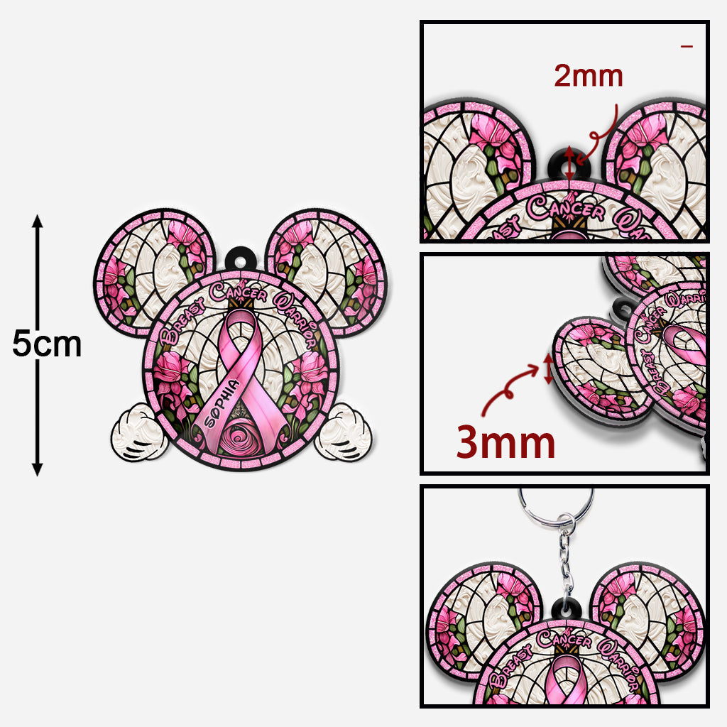Personalized Breast Cancer Warrior Mouse Keychain Custom Name Gift
