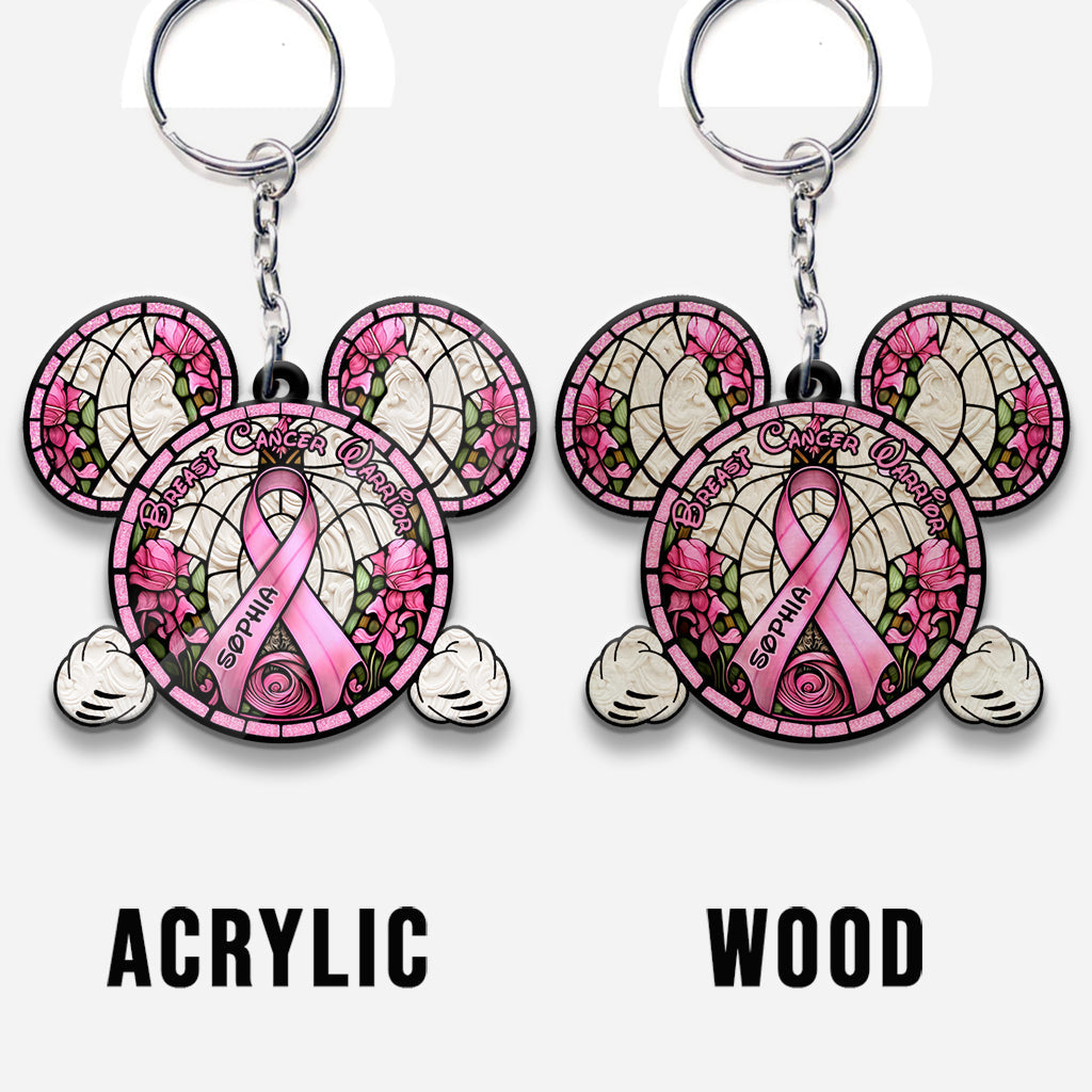 Personalized Breast Cancer Warrior Mouse Keychain Custom Name Gift