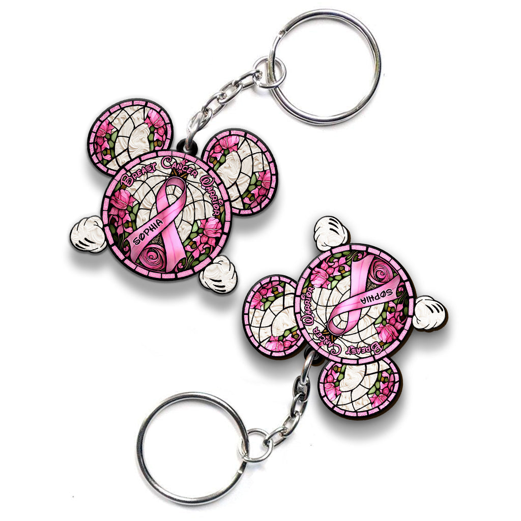 Personalized Breast Cancer Warrior Mouse Keychain Custom Name Gift