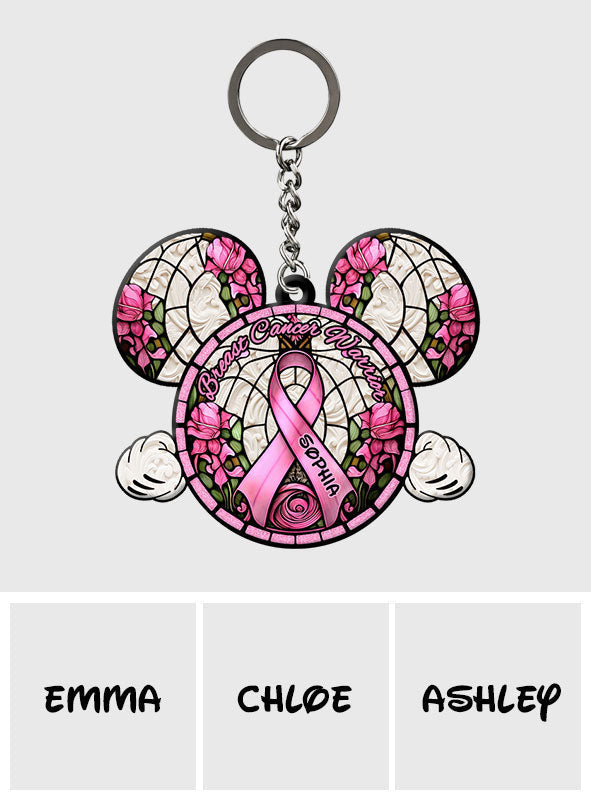 Personalized Breast Cancer Warrior Mouse Keychain Custom Name Gift