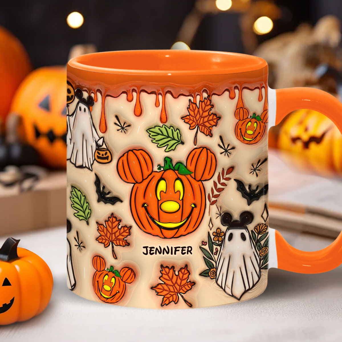 Personalized Halloween Accent Mug with Custom Name - Fun Pumpkin Design