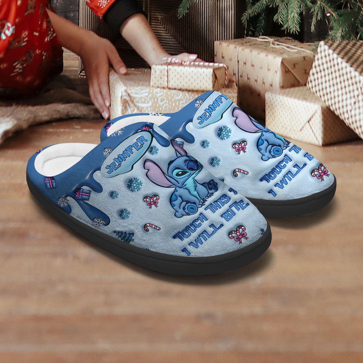 Personalized Ohana Slippers Touch This And I'll Bite You Gift