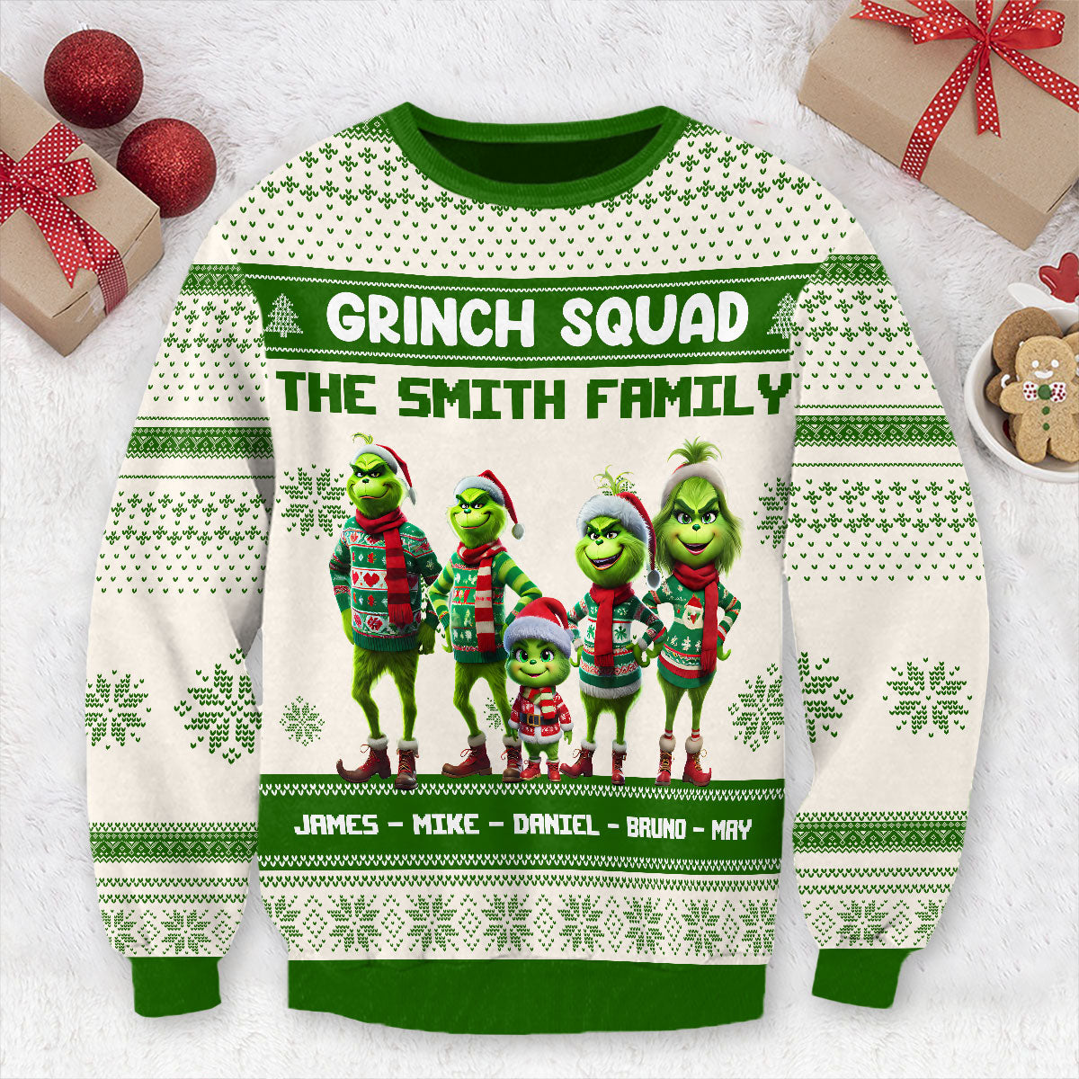 Personalized Grinch Squad Ugly Sweater Family Christmas Gift