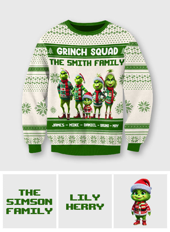 Personalized Grinch Squad Ugly Sweater Family Christmas Gift