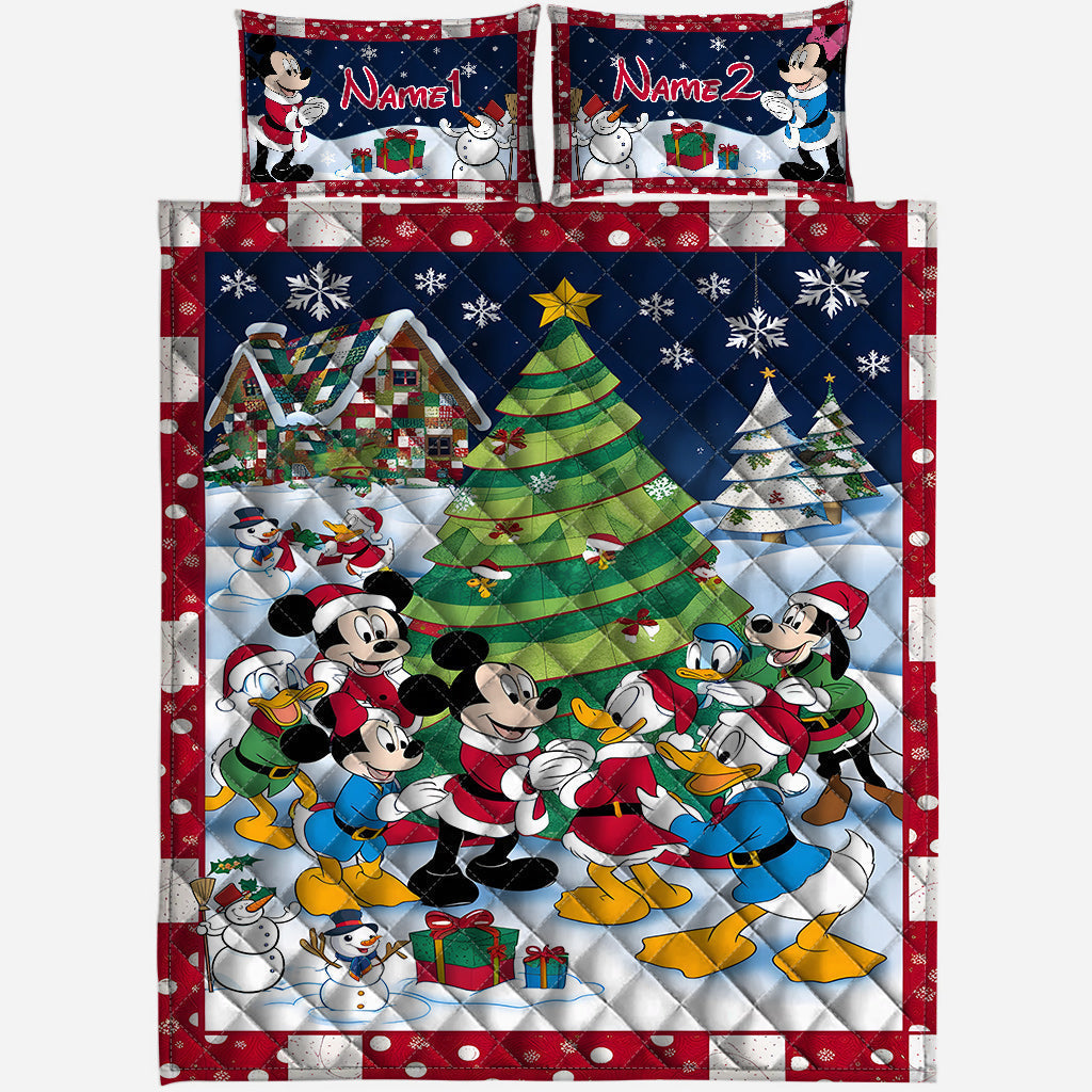 Personalized Christmas Mouse Quilt Set Custom Names Gift