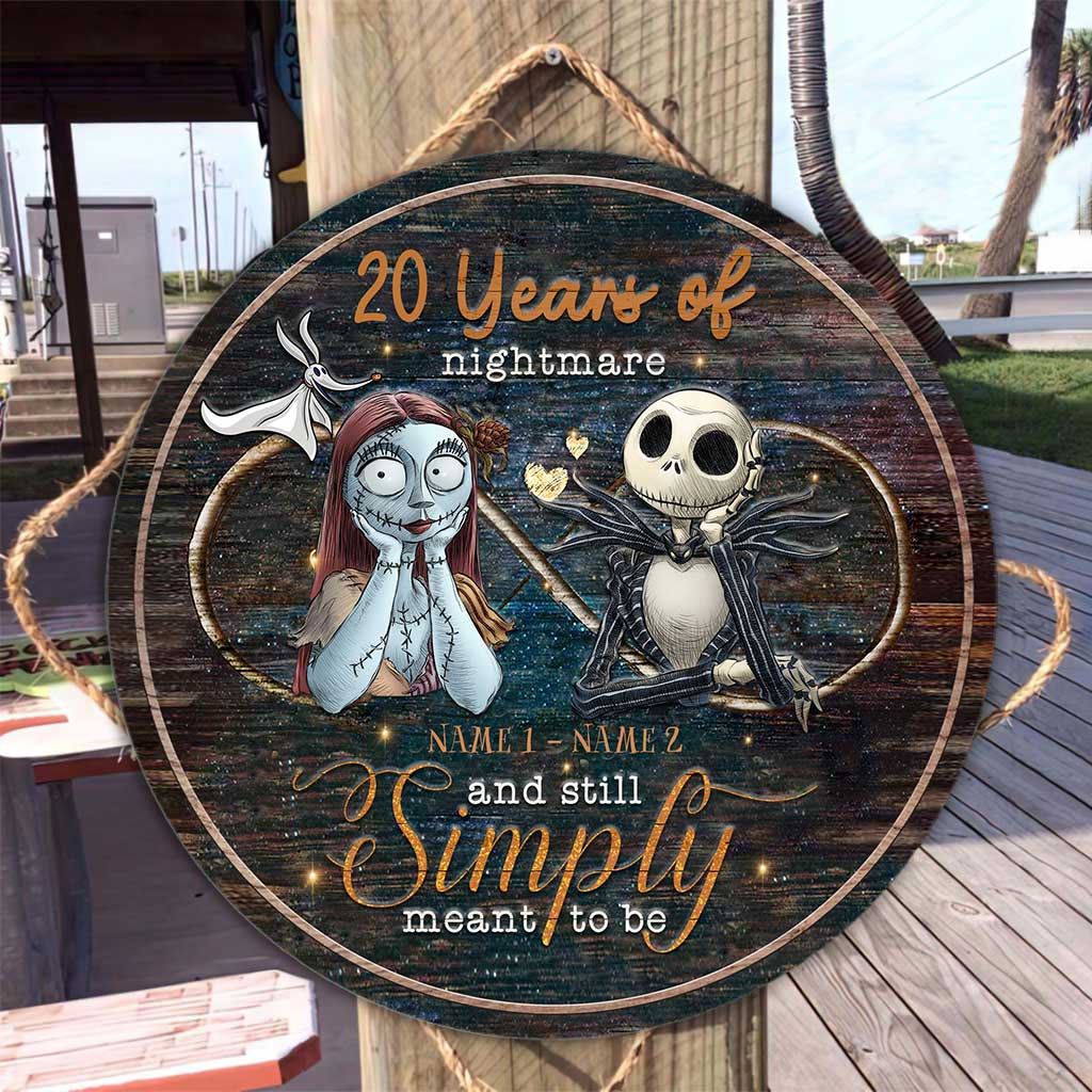 Personalized Nightmare Before Christmas Round Wood Sign for Couples