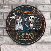 Load image into Gallery viewer, Personalized Nightmare Before Christmas Round Wood Sign for Couples
