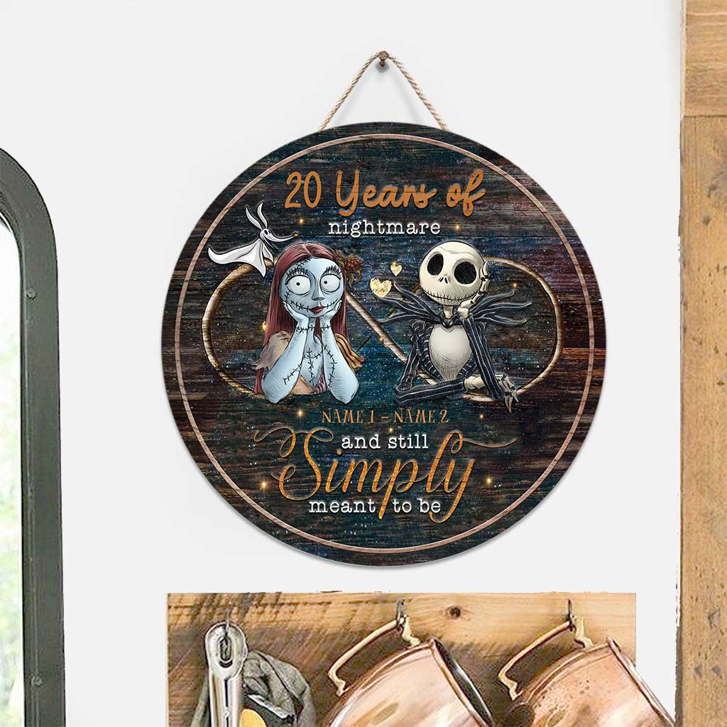 Personalized Nightmare Before Christmas Round Wood Sign for Couples