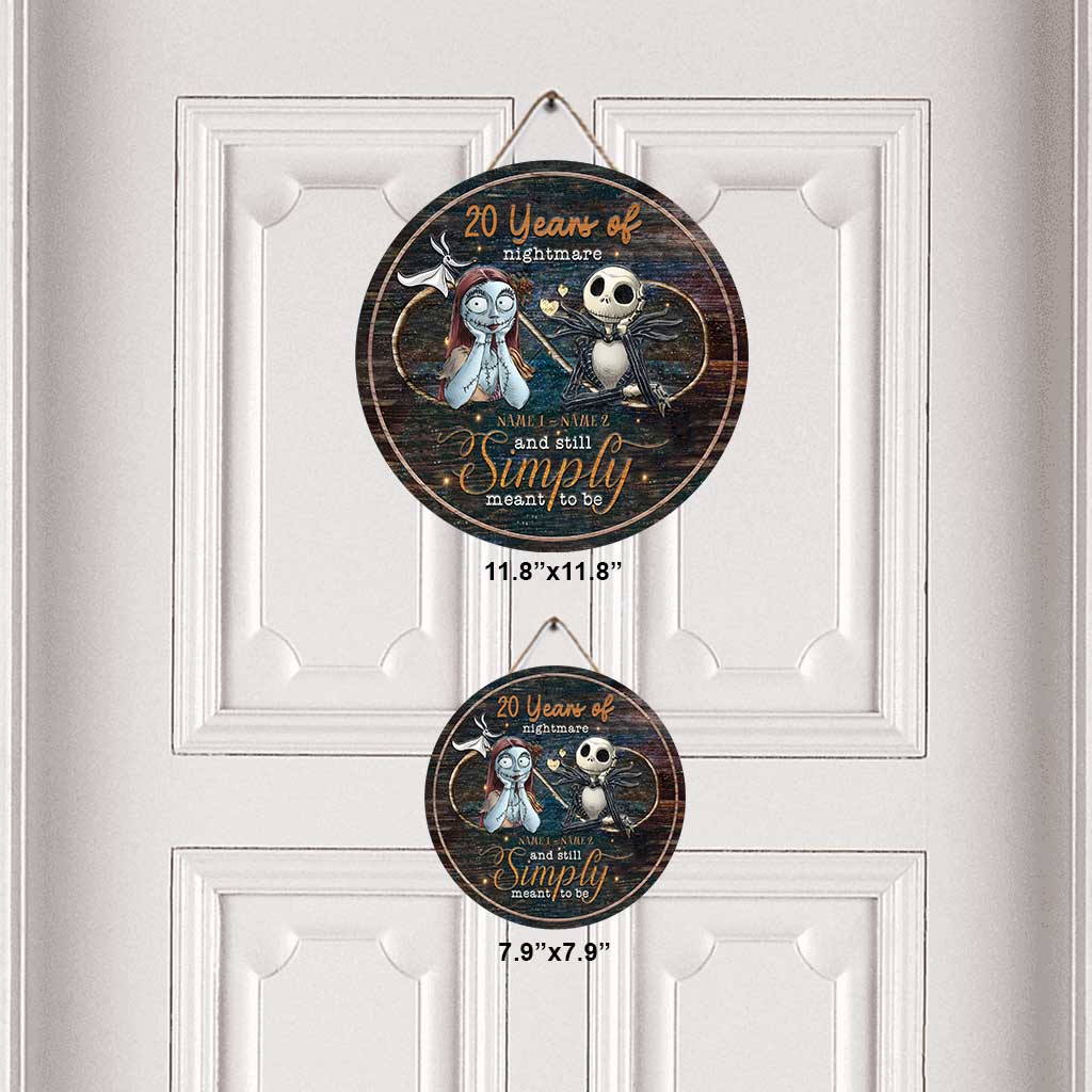 Personalized Nightmare Before Christmas Round Wood Sign for Couples
