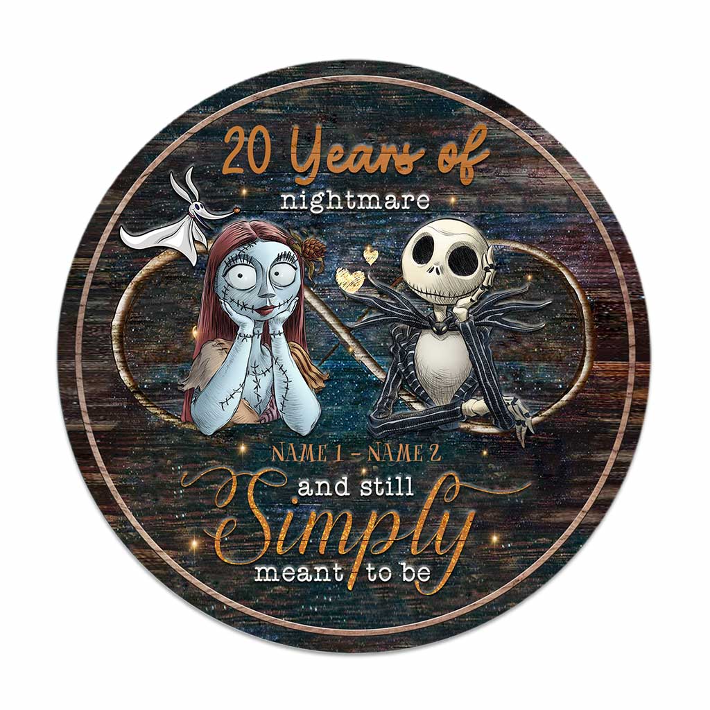 Personalized Nightmare Before Christmas Round Wood Sign for Couples