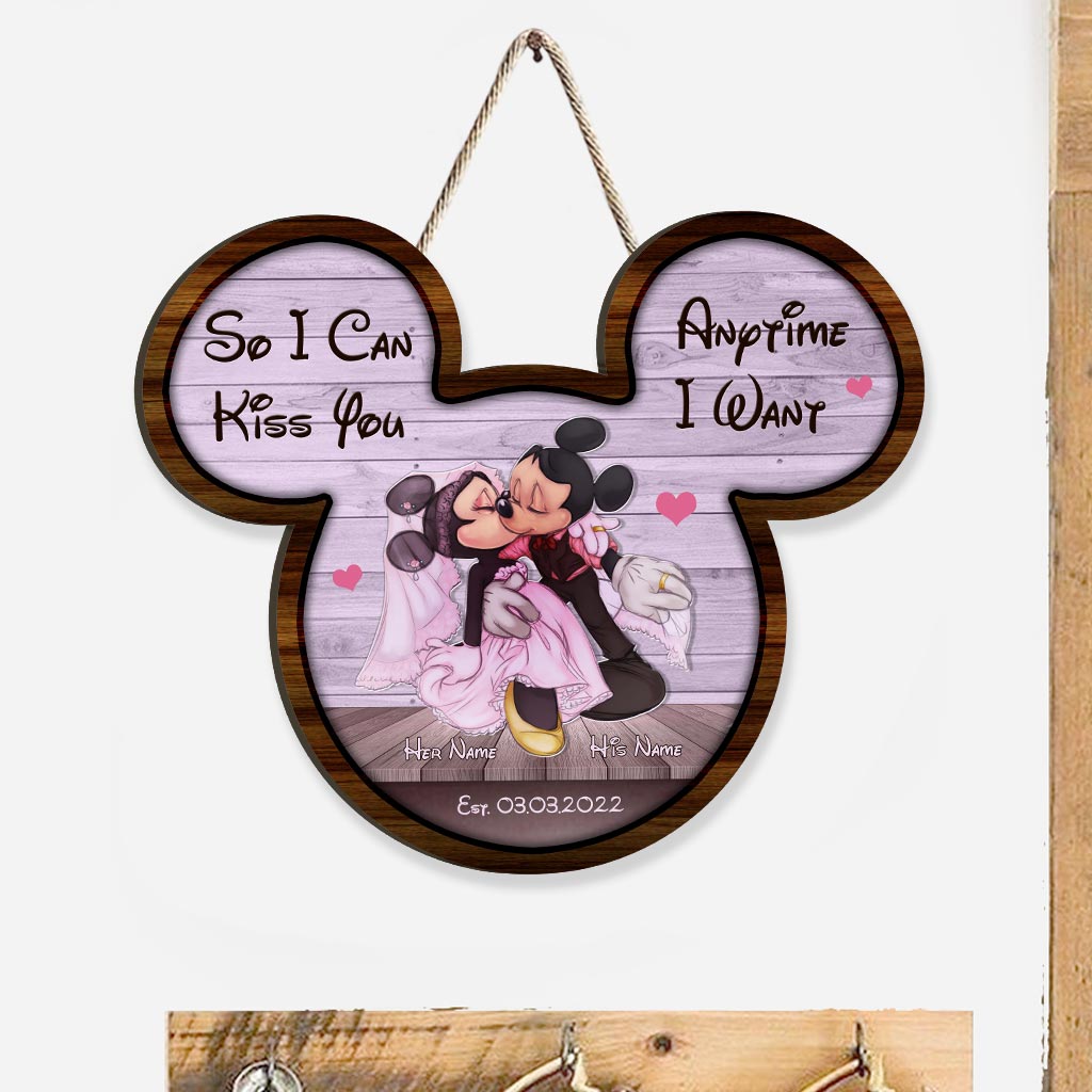 Personalized Mickey Mouse Wood Sign Custom Names Gift for Couples