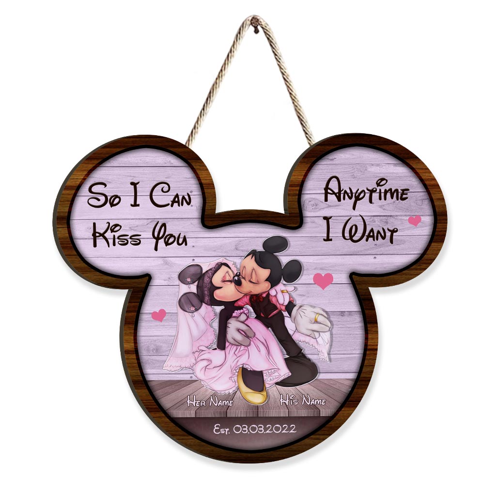 Personalized Mickey Mouse Wood Sign Custom Names Gift for Couples