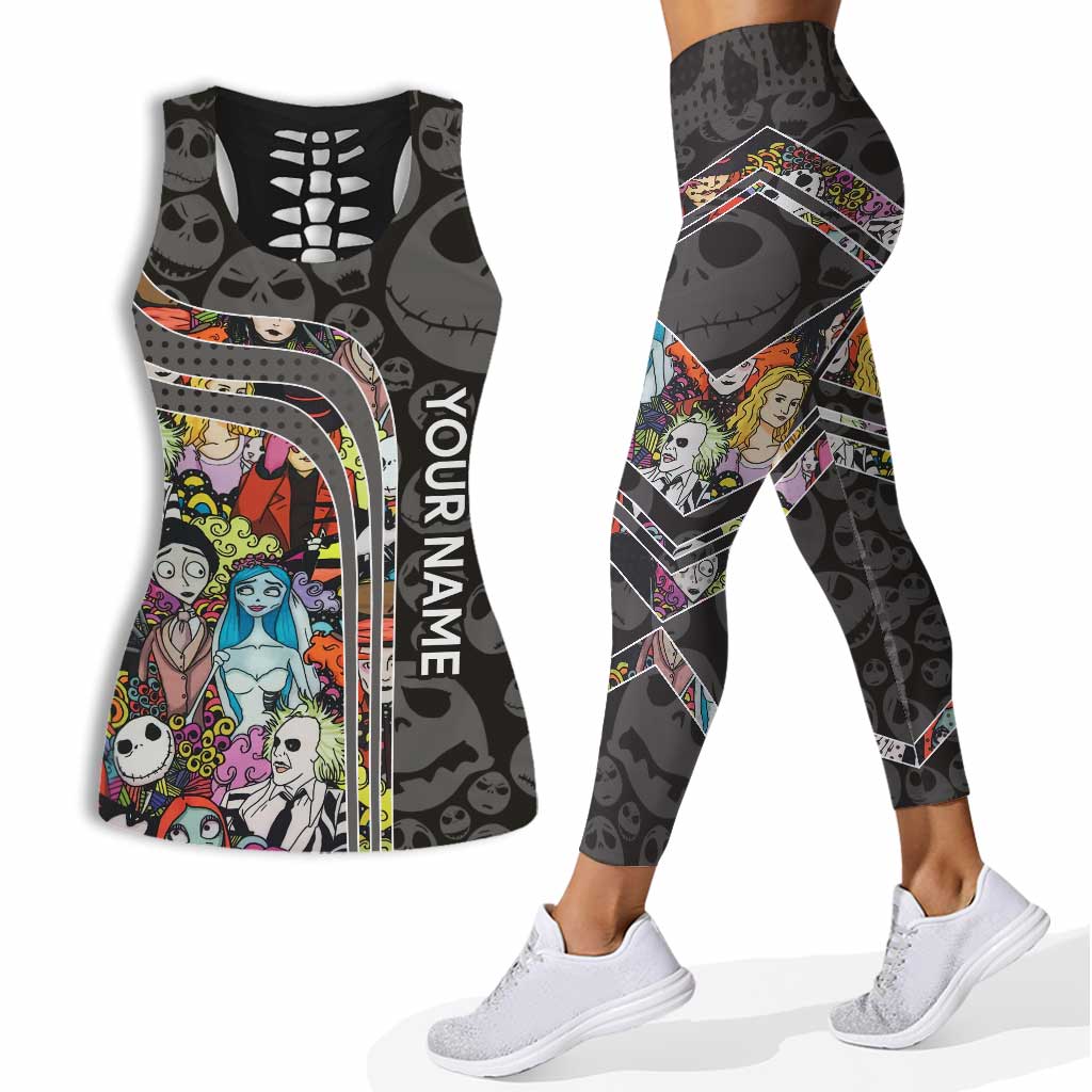 Personalized Nightmare Hollow Tank Top and Leggings for Women | Custom Name Activewear