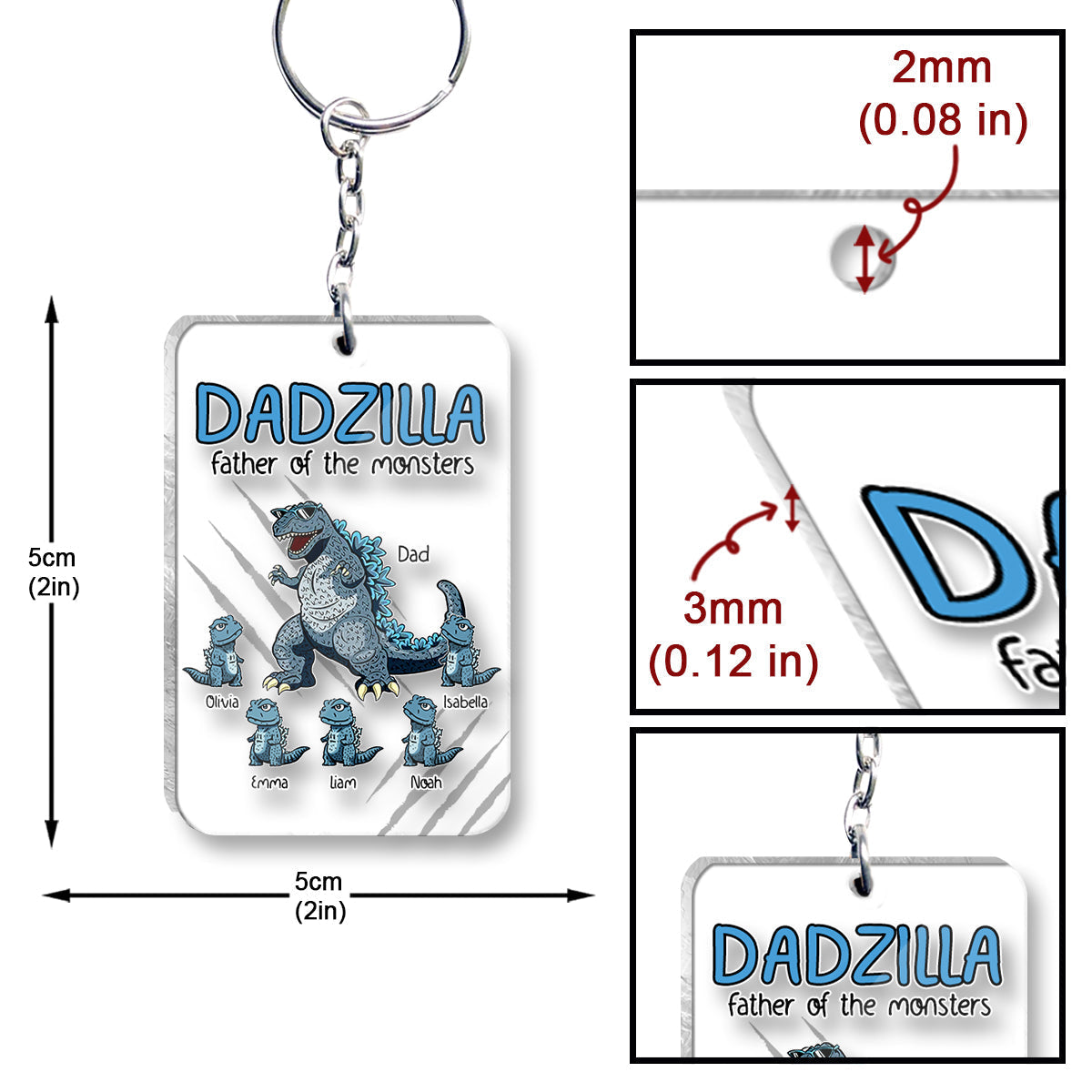 Personalized Dadzilla Keychain Custom Name Gift for Dad