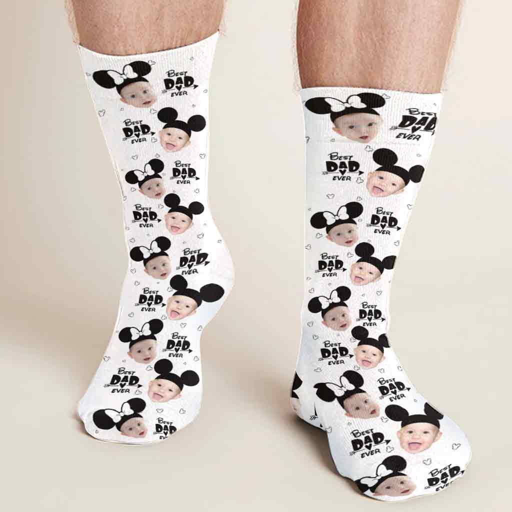 Personalized Best Dad Ever Mouse Socks Custom Photo Gift