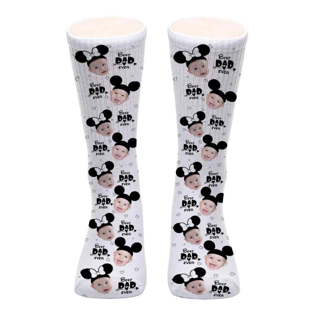 Personalized Best Dad Ever Mouse Socks Custom Photo Gift