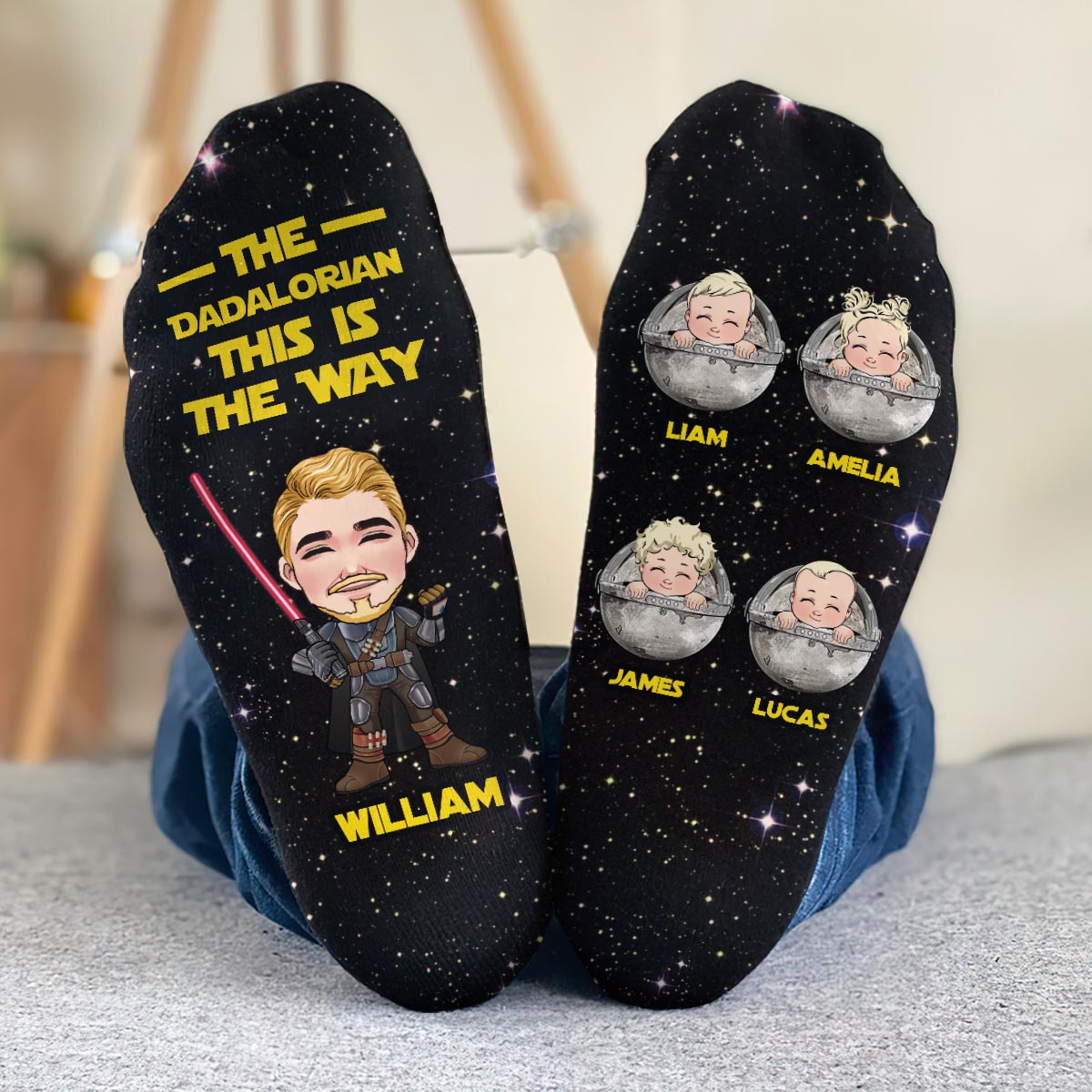 Personalized Star Wars Themed Socks Custom Name Gift for Dad