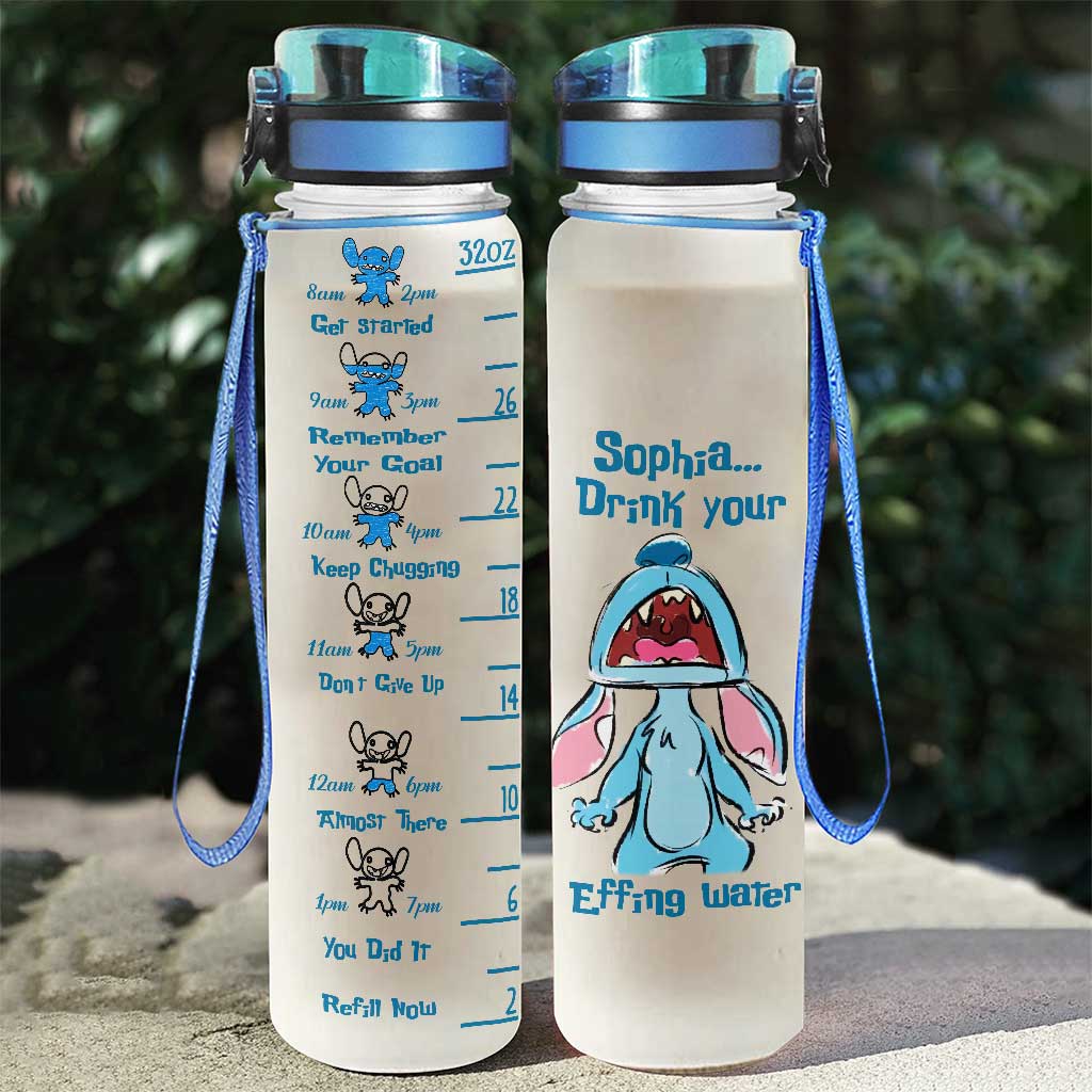 Personalized Ohana Water Tracker Bottle with Time Markers for Kids
