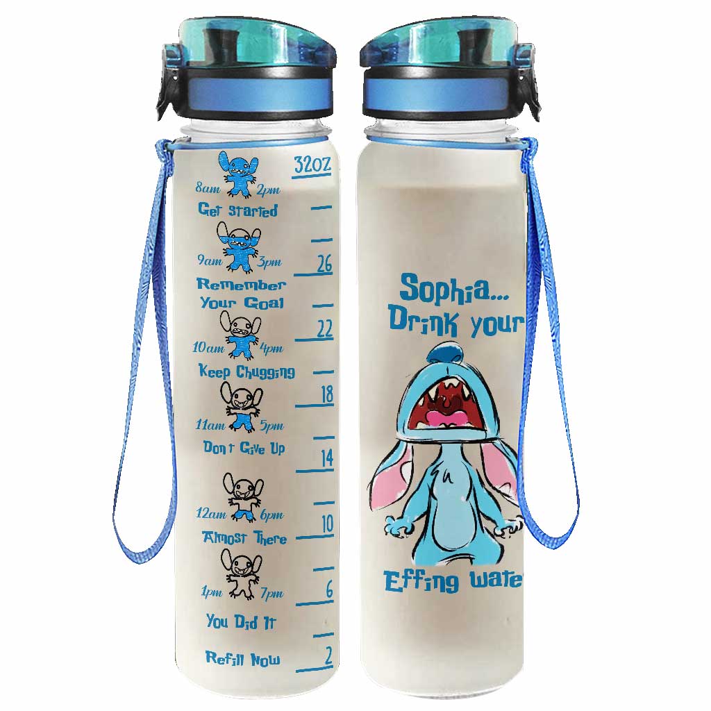 Personalized Ohana Water Tracker Bottle with Time Markers for Kids
