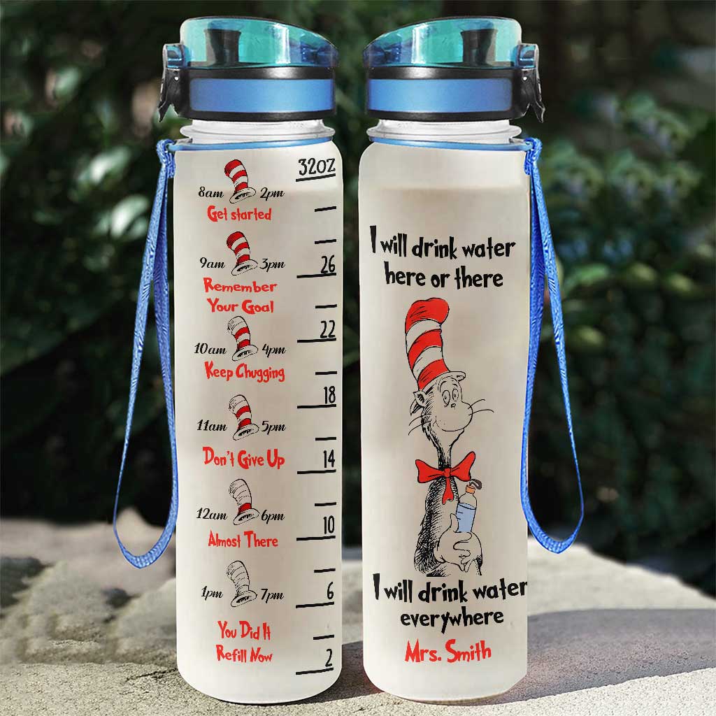 Personalized Teacher Water Tracker Bottle with Time Markers and Infuser