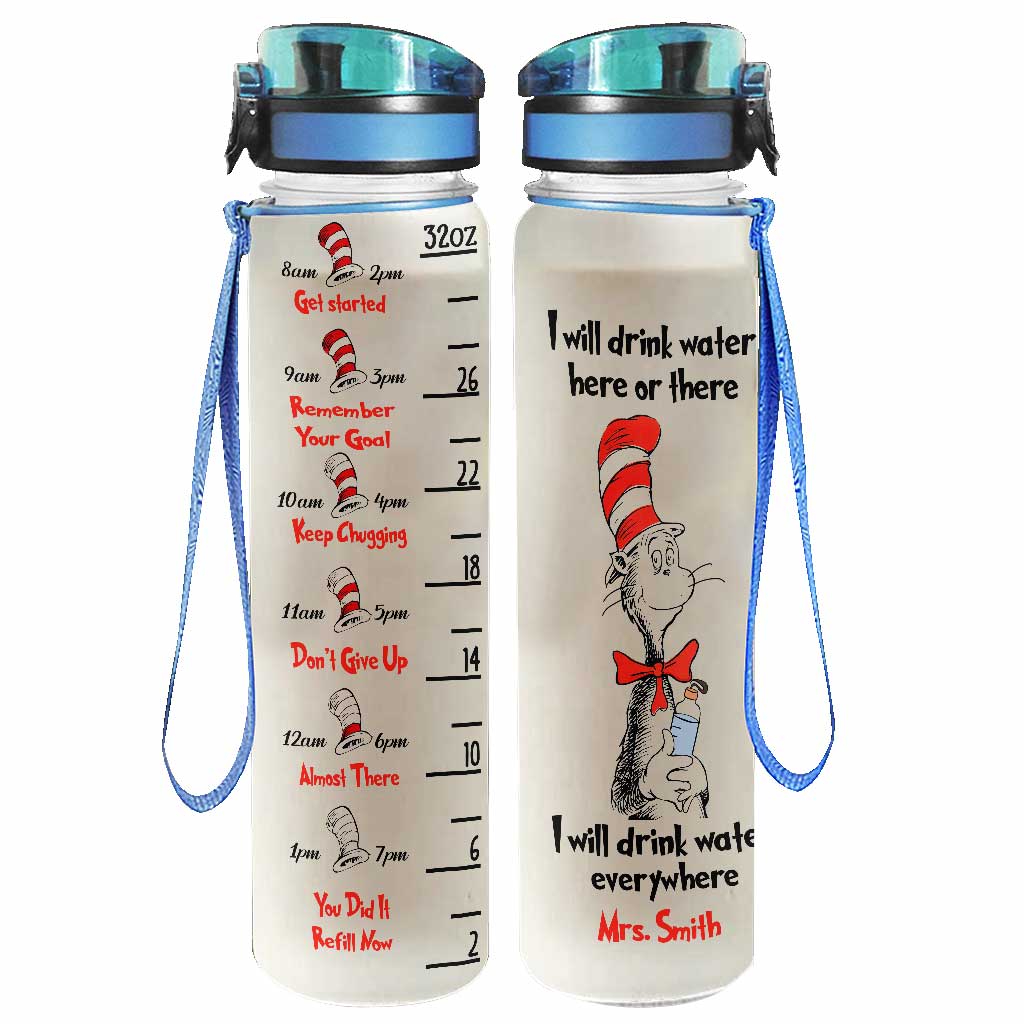Personalized Teacher Water Tracker Bottle with Time Markers and Infuser