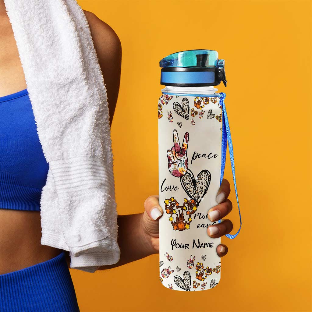Personalized Peace Love Mouse Ears Water Tracker Bottle - 32oz Custom Name Gift