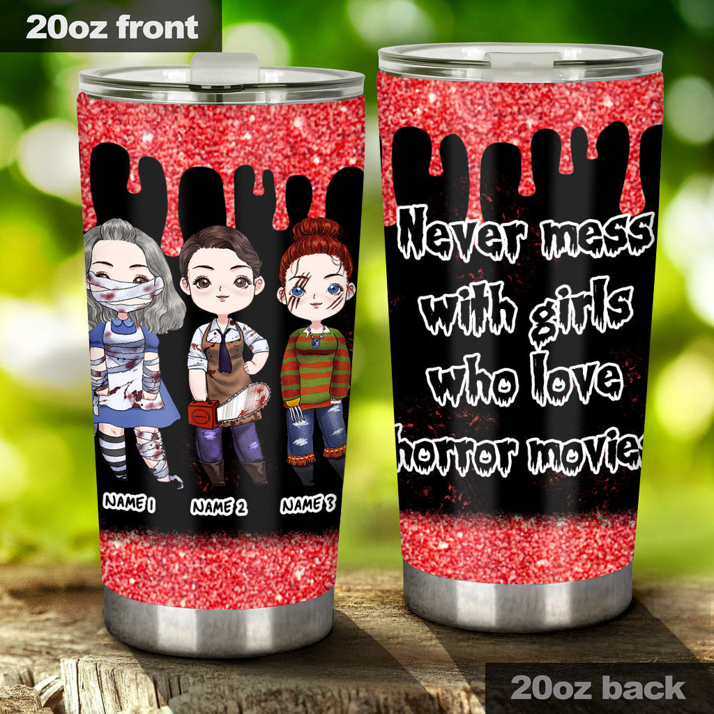 Personalized Horror Movie Bestie Tumbler Custom Names Gift