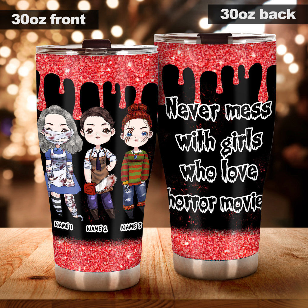 Personalized Horror Movie Bestie Tumbler Custom Names Gift