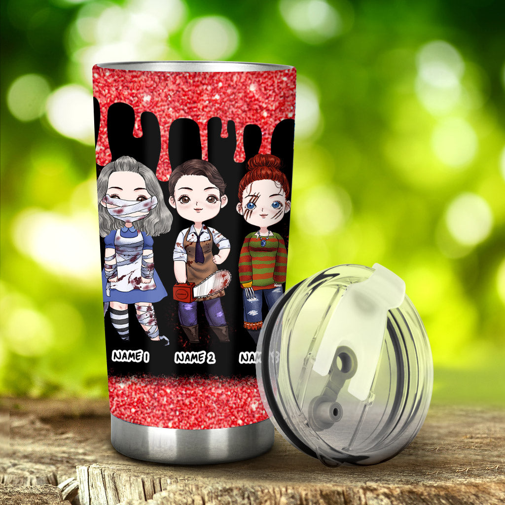 Personalized Horror Movie Bestie Tumbler Custom Names Gift